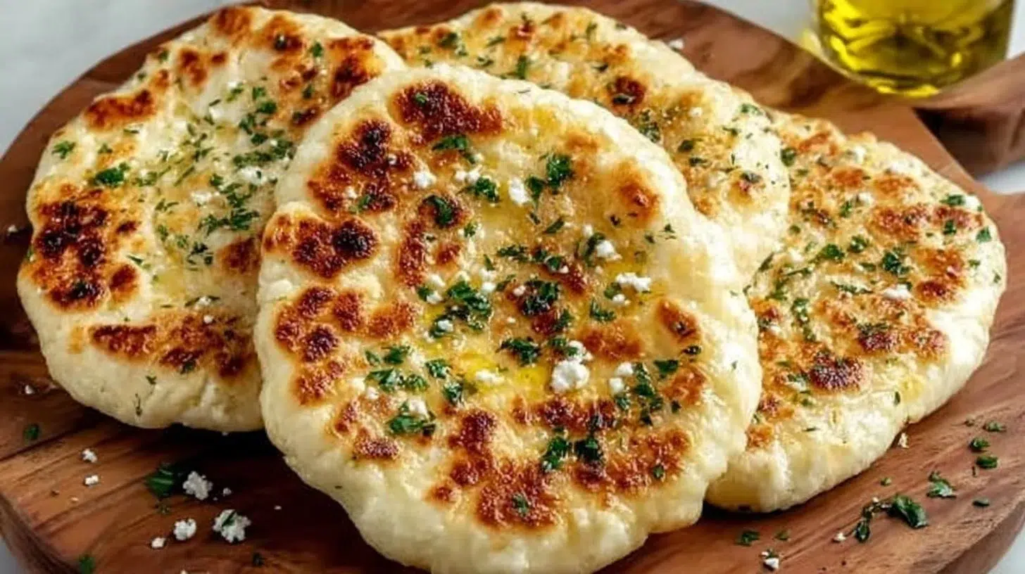 Homemade cottage cheese flatbread served with fresh toppings