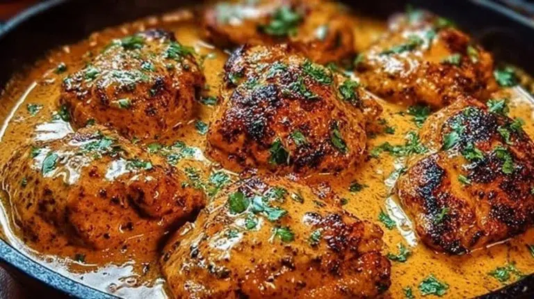 Deliciously creamy Cowboy Butter Chicken with garnishes on a plate.