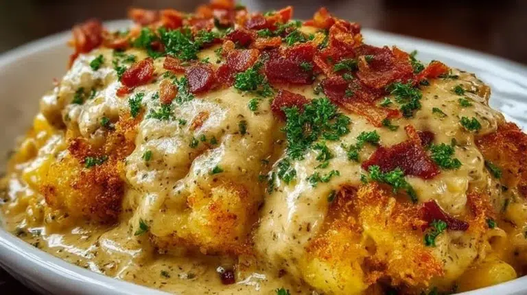 Delicious Cowboy Casserole served in a rustic dish