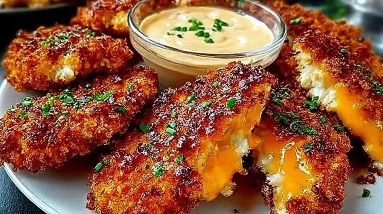 Crack Chicken Tenders served on a plate with dipping sauce