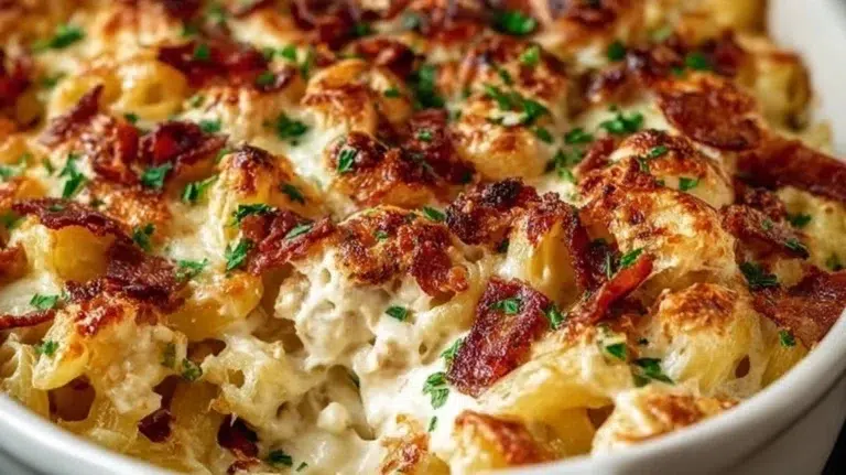Delicious Crazy Good Casserole ready to serve in a baking dish