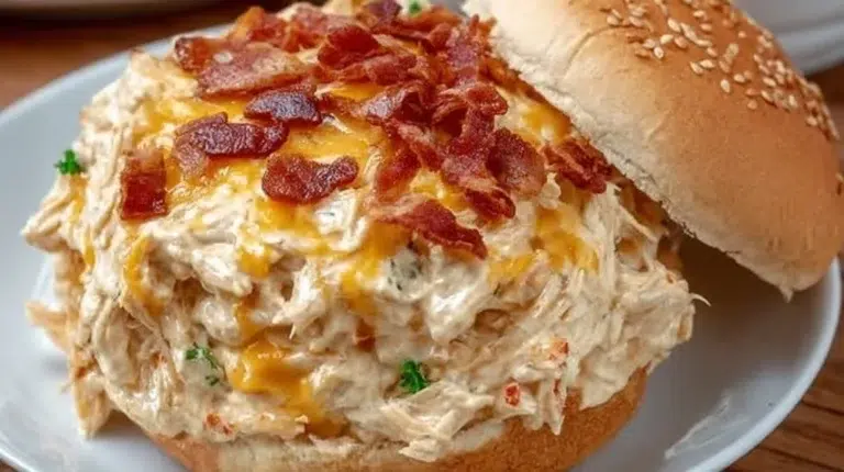 Creamy crockpot crack chicken served in a bowl with herbs and spices