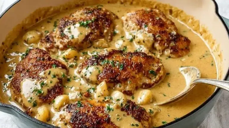 Creamy garlic chicken dish with tender chicken and creamy sauce