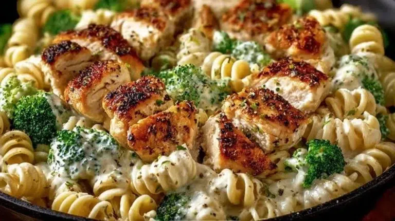 Creamy Rotisserie Chicken Broccoli Pasta dish served in a bowl