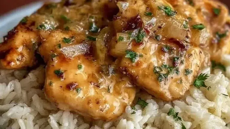 Crock Pot No Peek Chicken with Rice dish served in a bowl