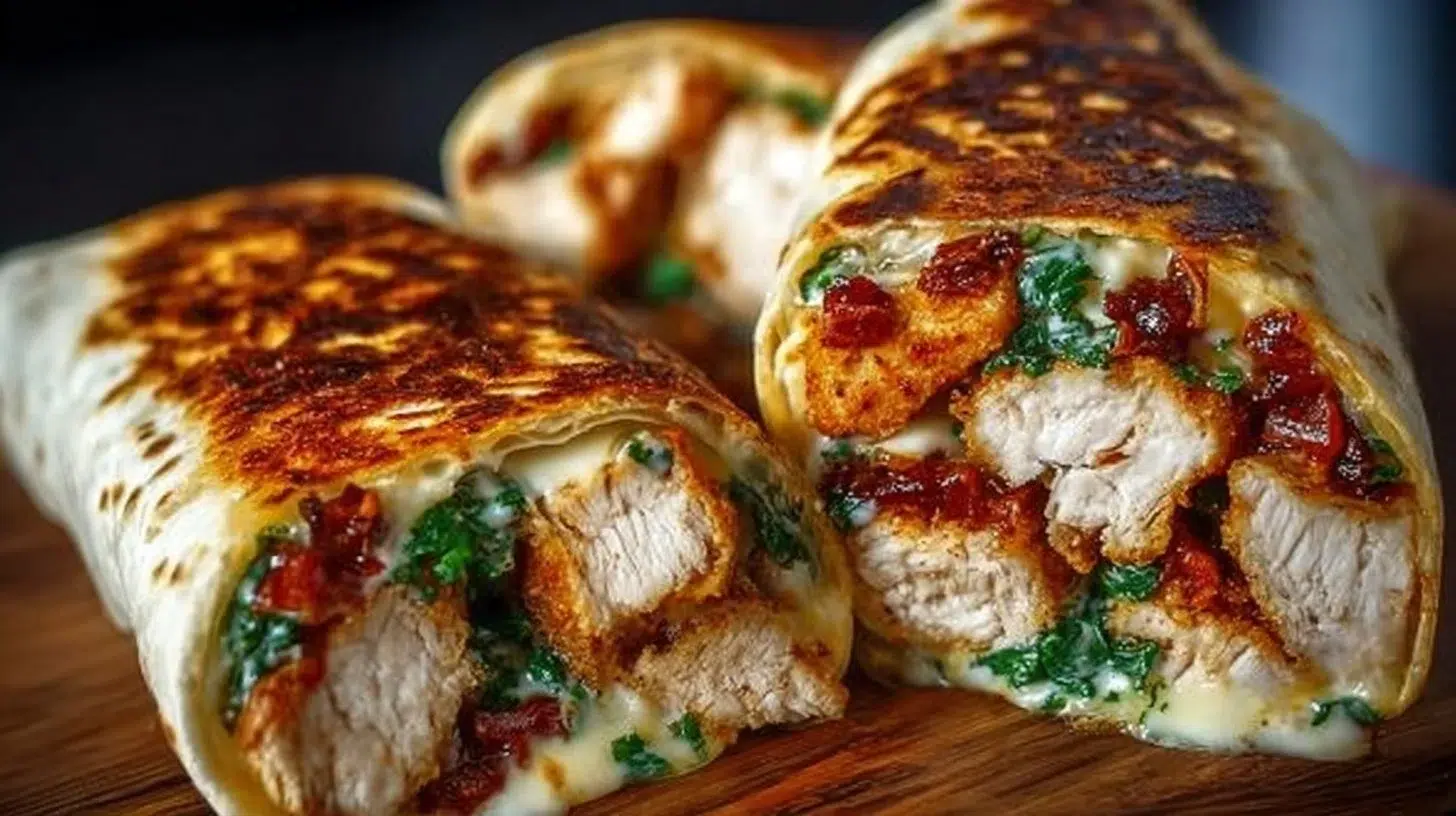 Crispy air fryer chicken wraps with mozzarella cheese and fresh ingredients