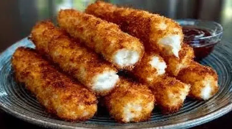 Plate of delicious cottage cheese sticks for a healthy snack option