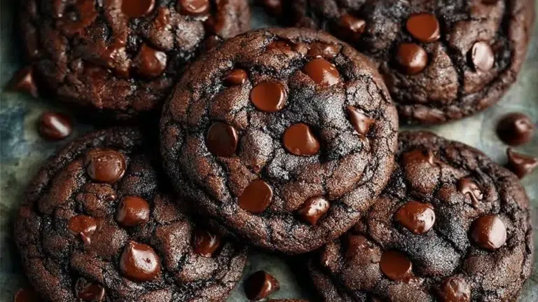 Delicious double chocolate chip cookies with melted chocolate chips