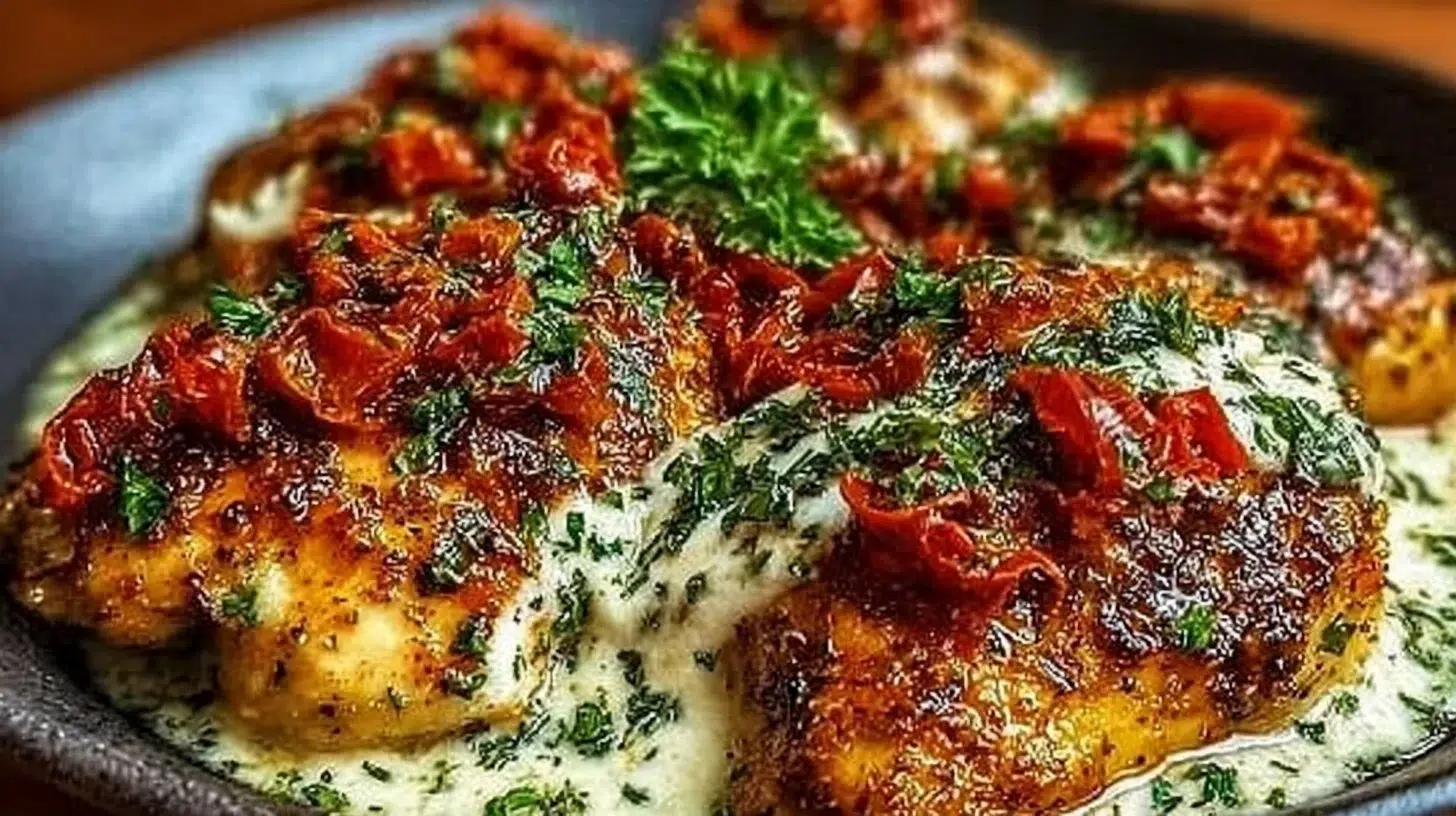 Delicious Dump & Go Crockpot Marry Me Chicken recipe on a plate