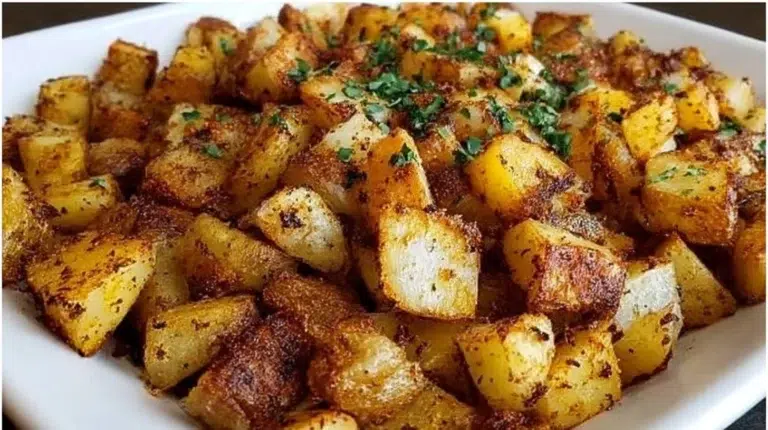 Delicious easy breakfast potatoes served hot and crispy on a plate.