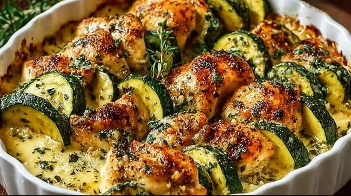Easy Chicken Zucchini Bake recipe with vibrant vegetables and tender chicken