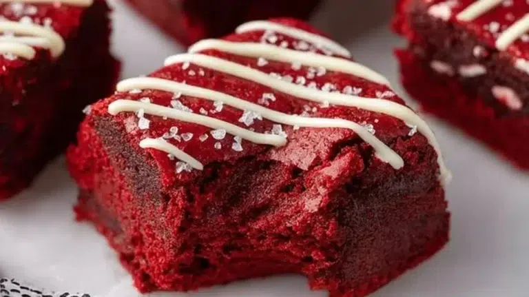 Fudgy red velvet brownies with cream cheese frosting.