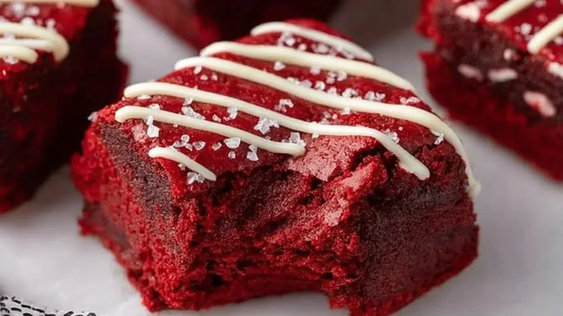 Fudgy red velvet brownies with cream cheese frosting.