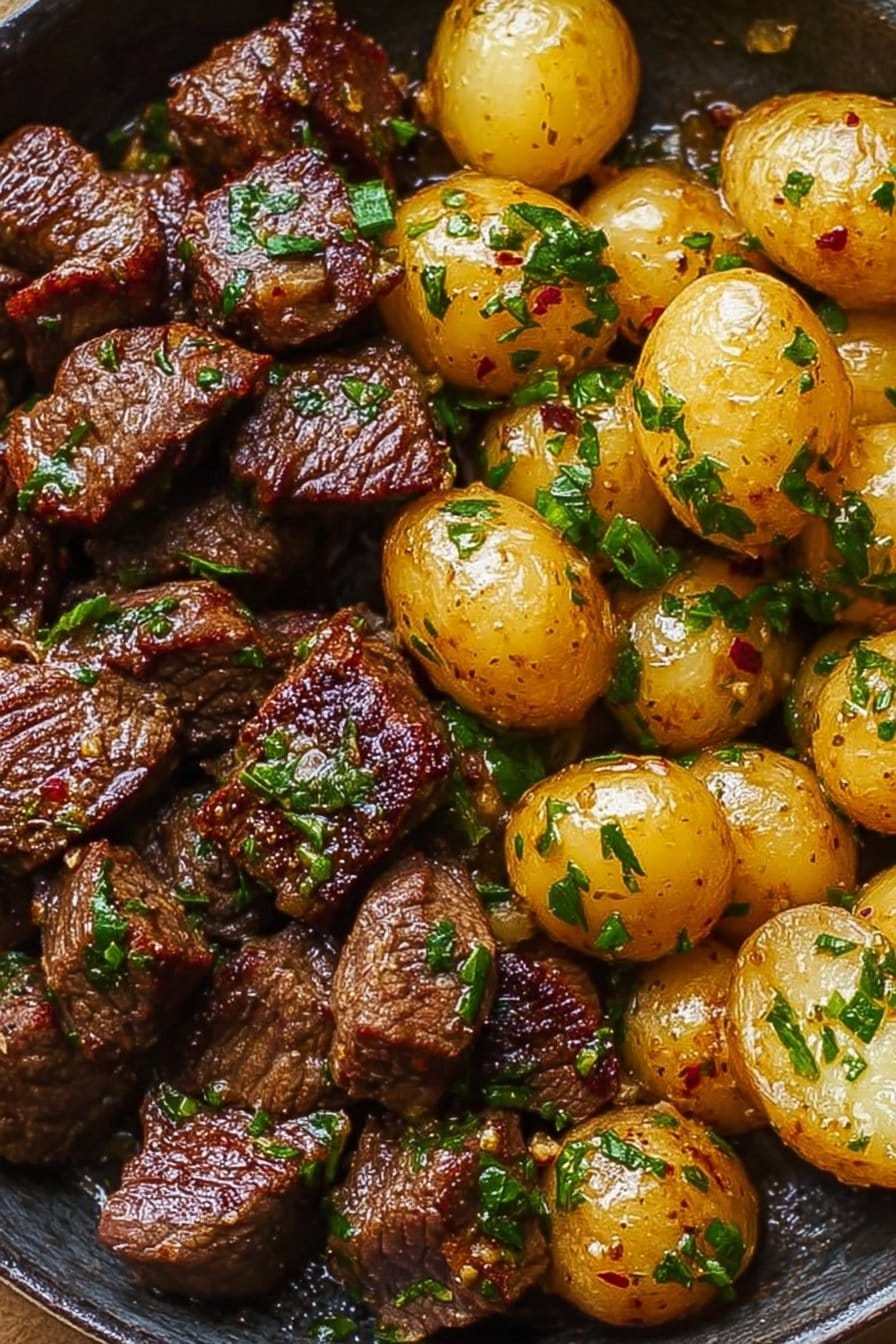Garlic Butter Steak Bites and Potatoes