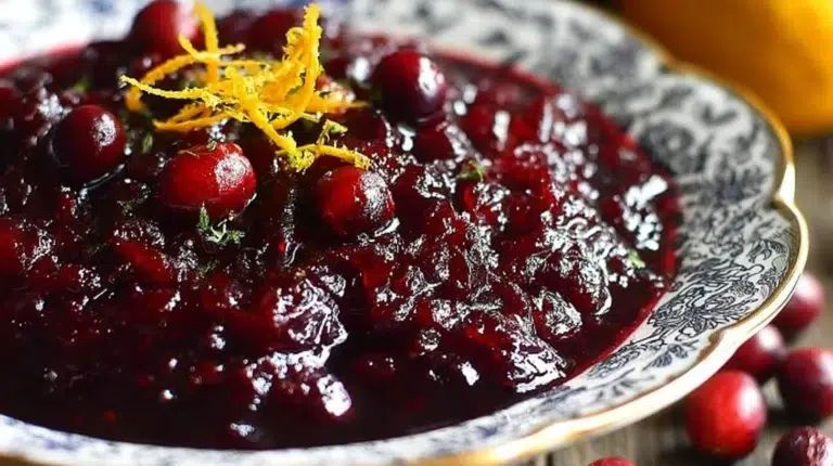 Homemade Grand Marnier Cranberry Sauce in a serving bowl