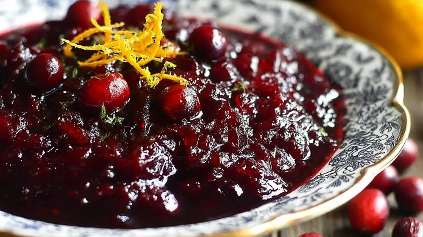 Homemade Grand Marnier Cranberry Sauce in a serving bowl