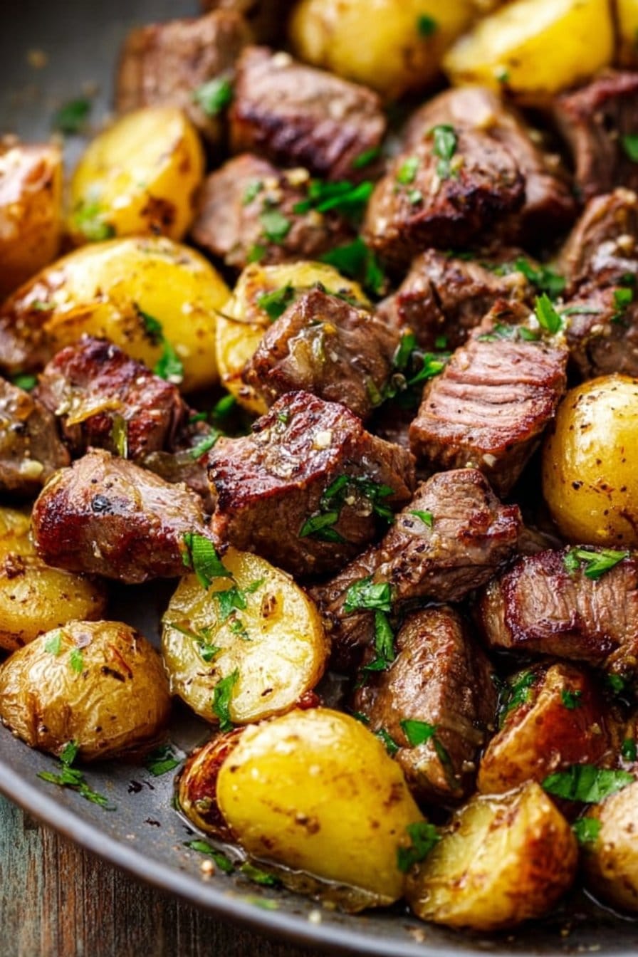 Garlic Butter Steak Bites and Potatoes