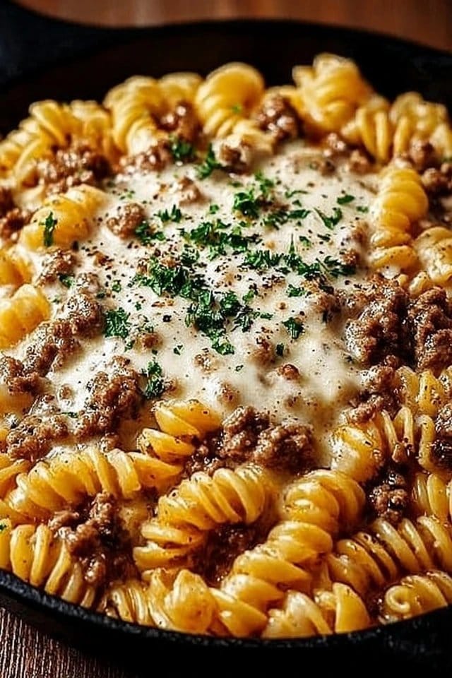 Stovetop Creamy Ground Beef Pasta