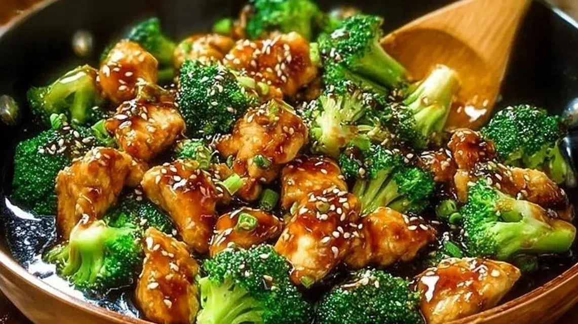 Low-calorie chicken and broccoli stir fry served in a bowl