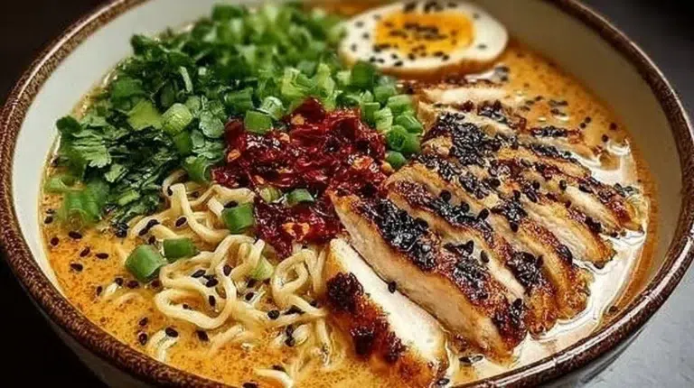 Delicious bowl of Marry Me Chicken Ramen with vibrant toppings