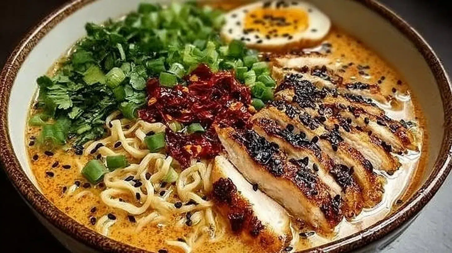 Delicious bowl of Marry Me Chicken Ramen with vibrant toppings