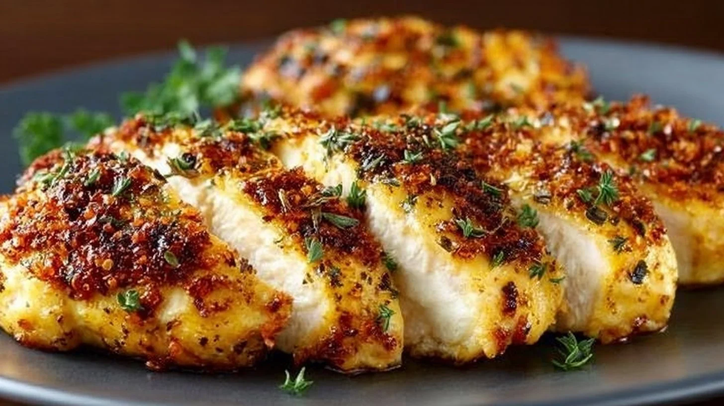 Delicious Melt In Your Mouth Chicken Breast served with herbs and spices