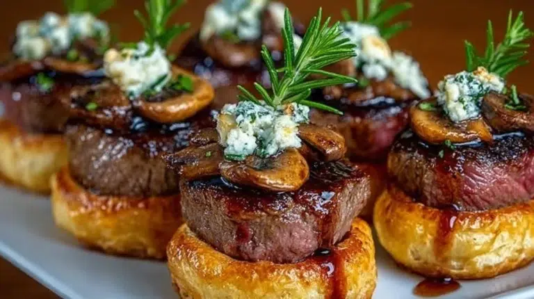Mini Beef Wellington Bites served on a platter for appetizers