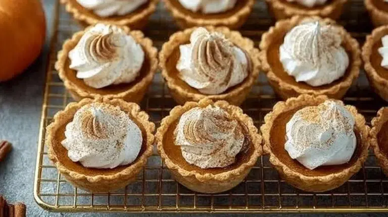 Delicious mini pumpkin pies served on a rustic wooden table