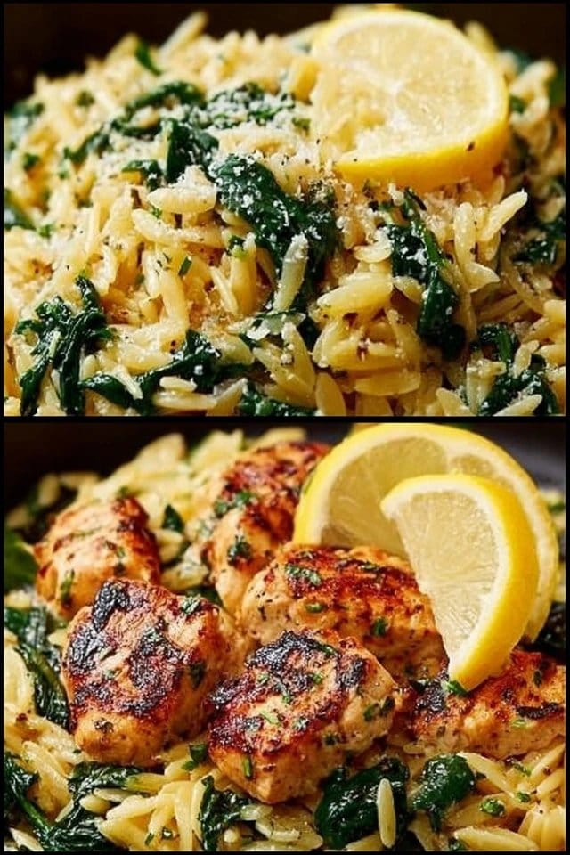 Lemon Garlic Chicken Orzo Spinach