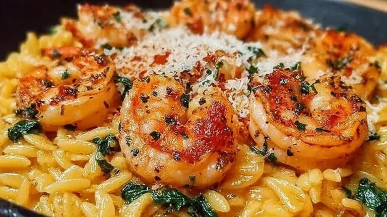 One Pan Parmesan Orzo with Shrimp - A flavorful and easy dish