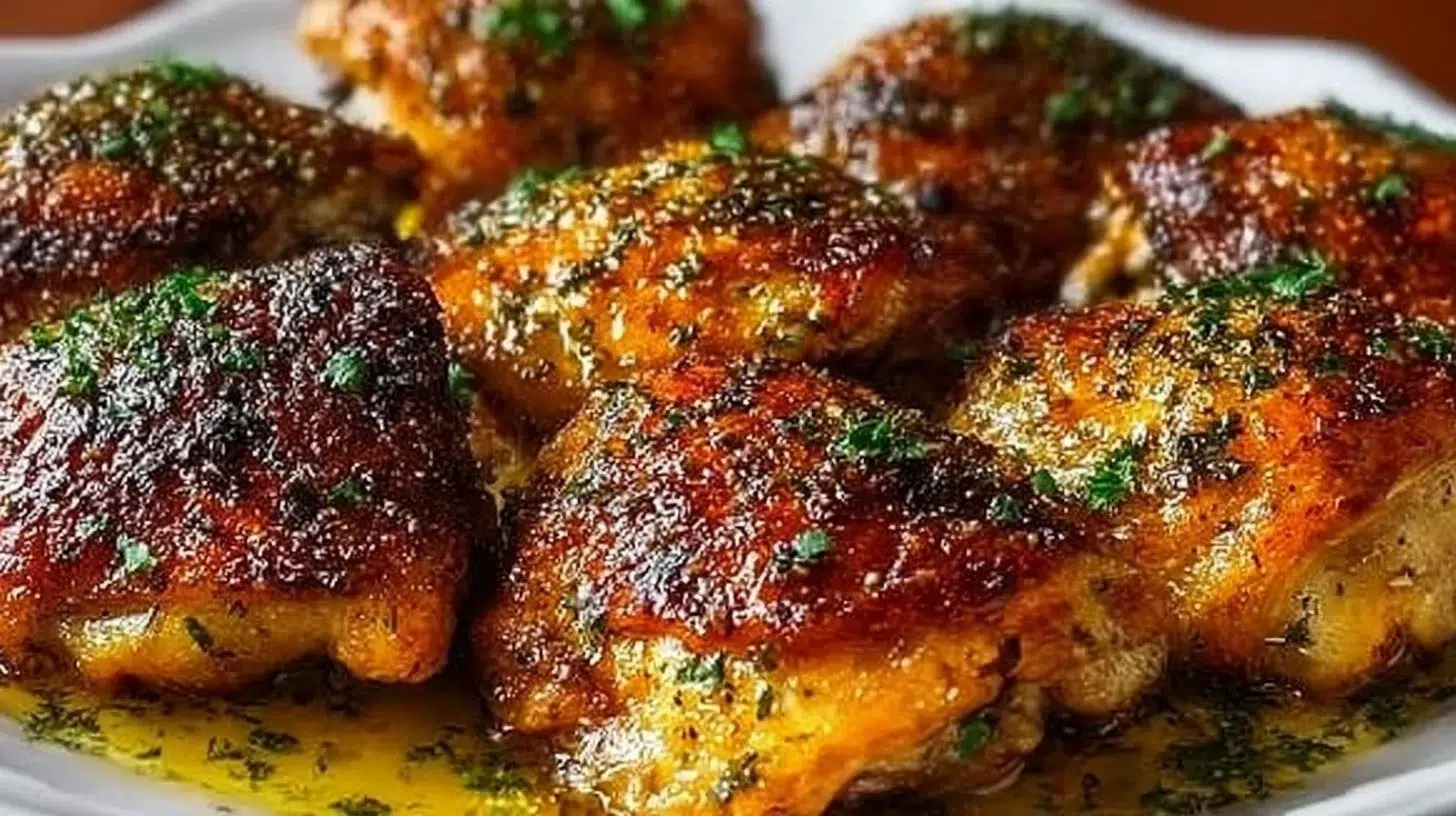 Deliciously seasoned oven baked chicken thighs cooked to perfection