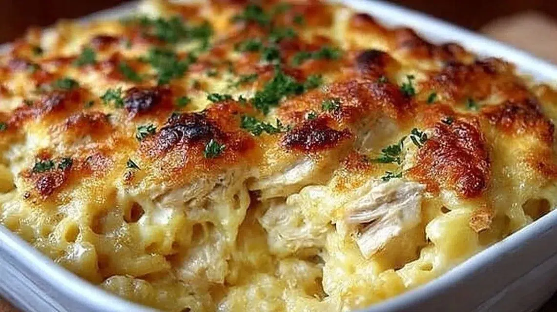 Delicious Paula Deen’s Amazing Chicken Casserole topped with crispy edges