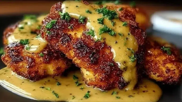 Crispy and savory Pretzel Chicken dish on a plate garnished with herbs