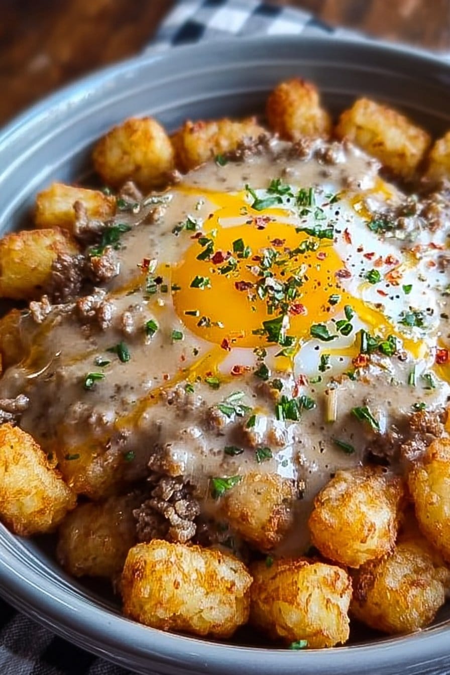 Tater Tot Breakfast Bowl with Sausage Gravy
