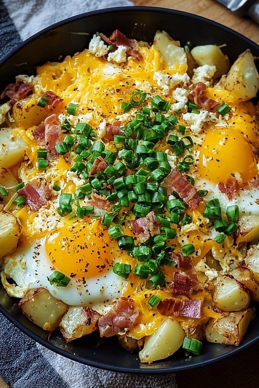 Cheesy Potato Egg Scramble
