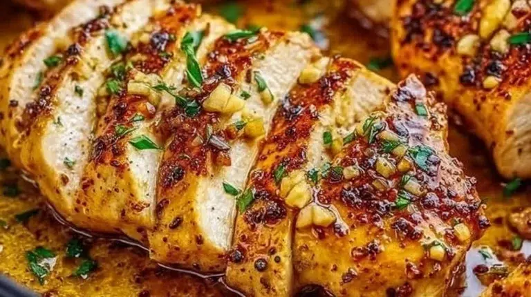 Skillet Garlic Butter Chicken served with herbs and spices in a frying pan
