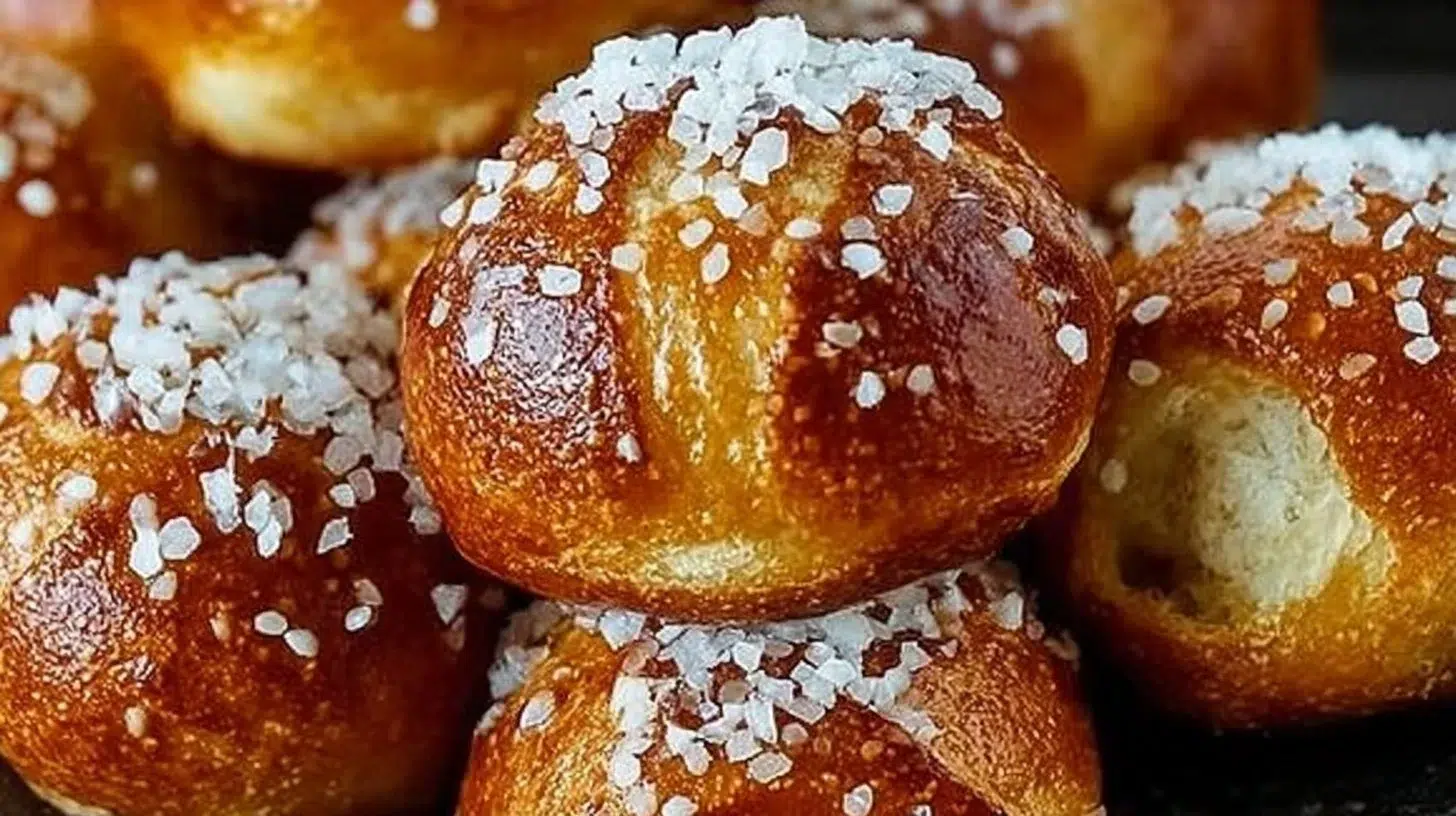Homemade sourdough discard pretzel bites served with dipping sauce