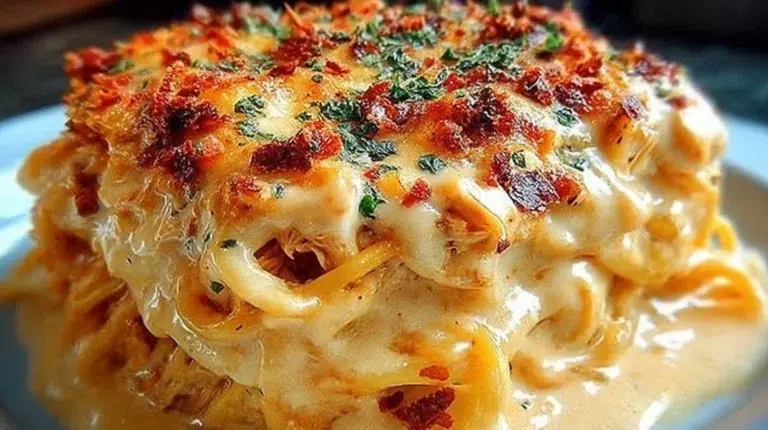 Spicy Southern Cheesy Chicken Spaghetti Casserole served in a dish