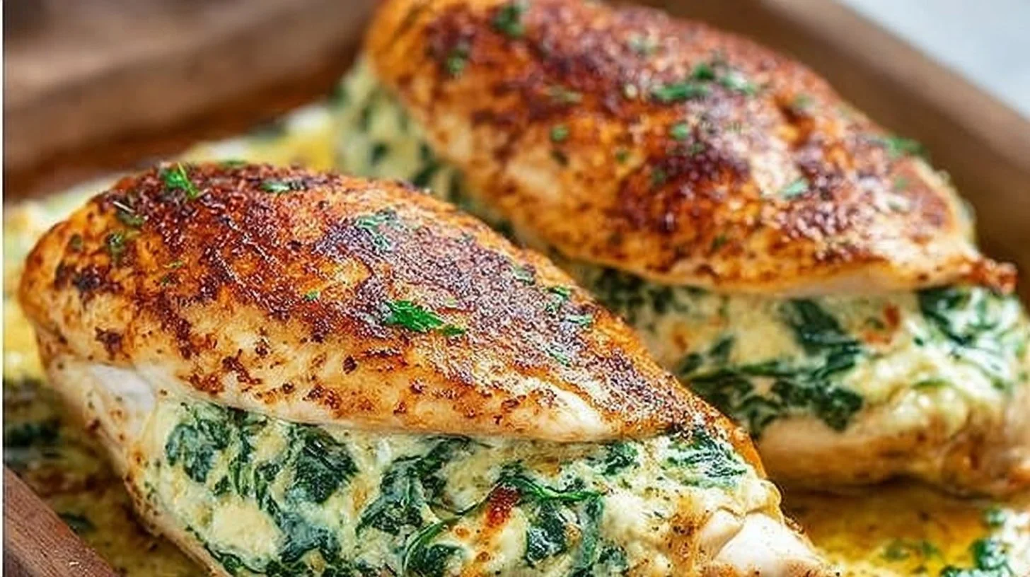 Delicious spinach stuffed chicken breasts with a healthy filling
