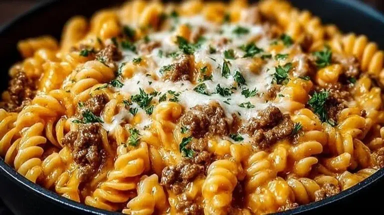 Stovetop creamy ground beef pasta dish served in a bowl