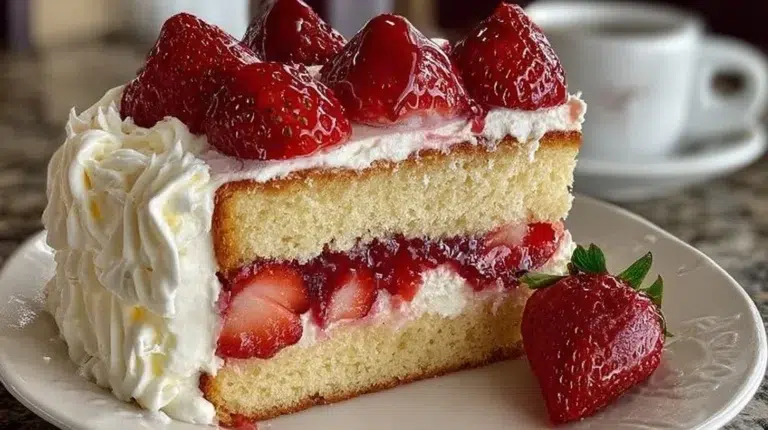 Strawberry Lemon Shortcake topped with fresh strawberries and whipped cream