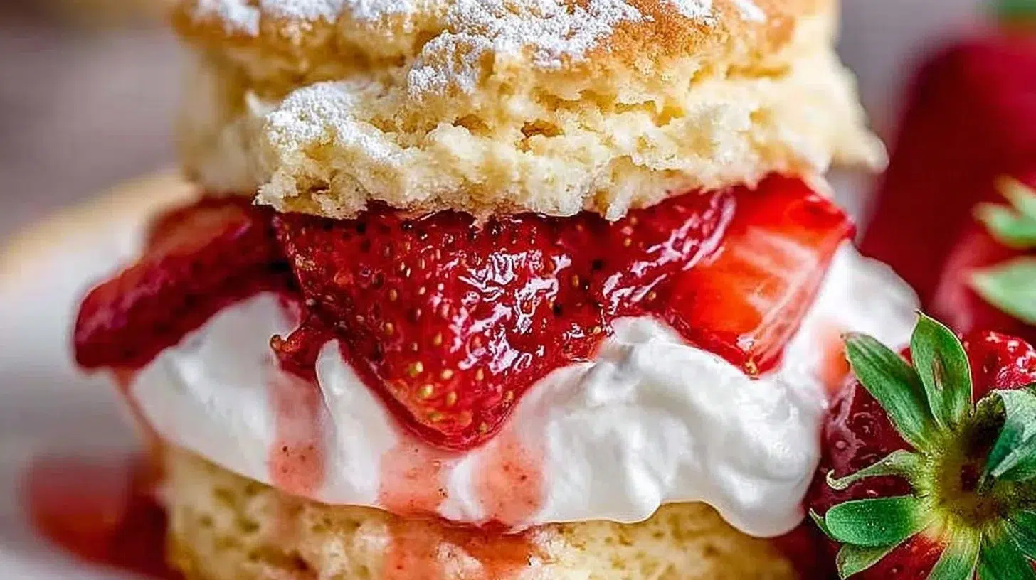 Delicious homemade strawberry shortcake with fresh strawberries and whipped cream
