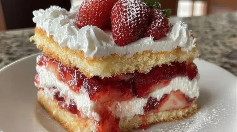 Delicious homemade strawberry shortcake with fresh strawberries and whipped cream