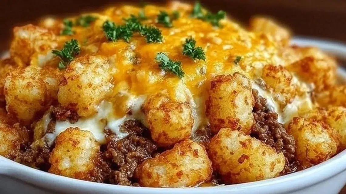 Delicious Tater Tot Casserole ready to serve