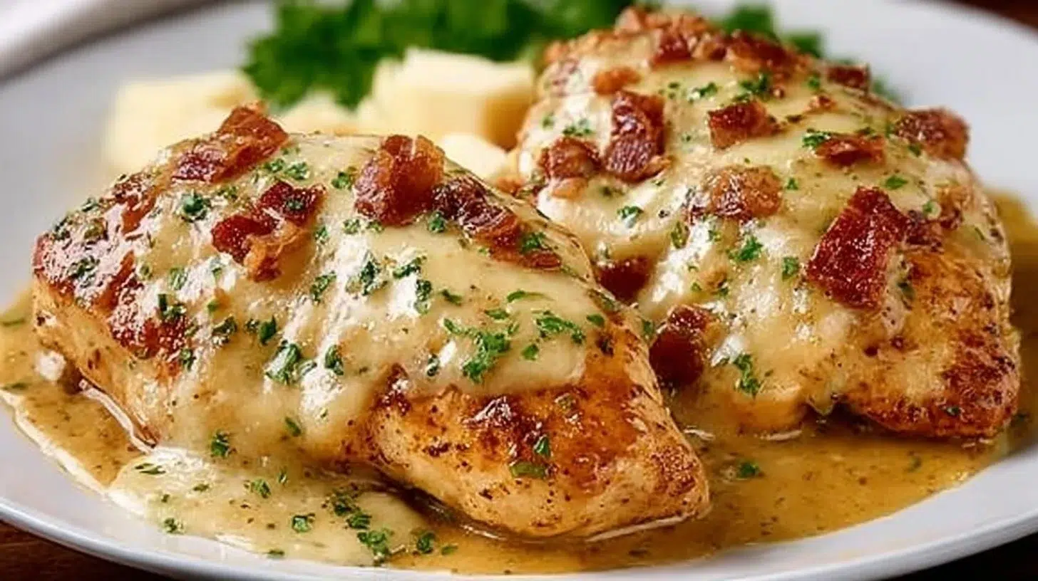 Texas Roadhouse Smothered Chicken topped with Jack Cheese served on a plate