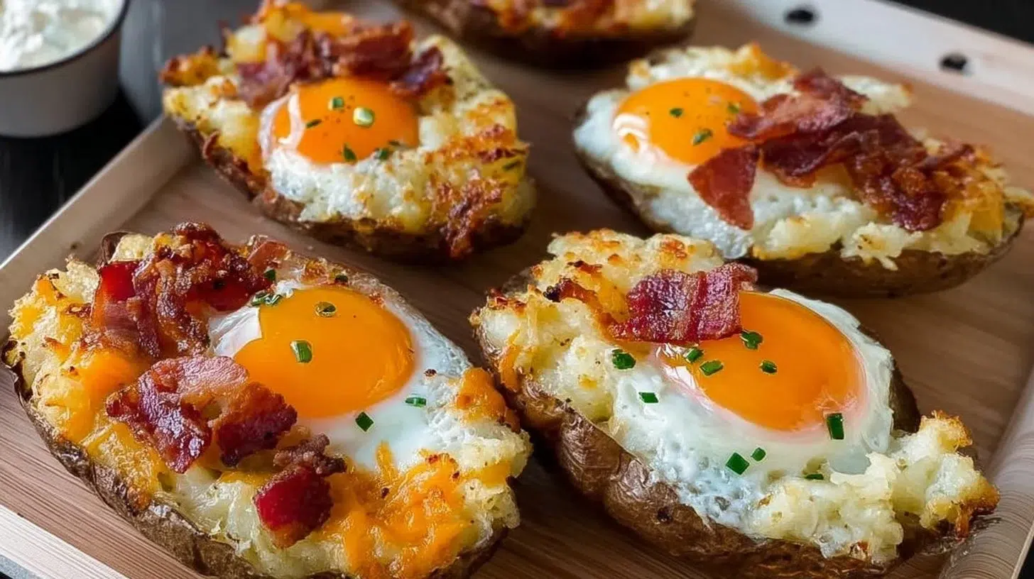 Twice Baked Loaded Breakfast Potatoes with toppings for a flavorful morning meal