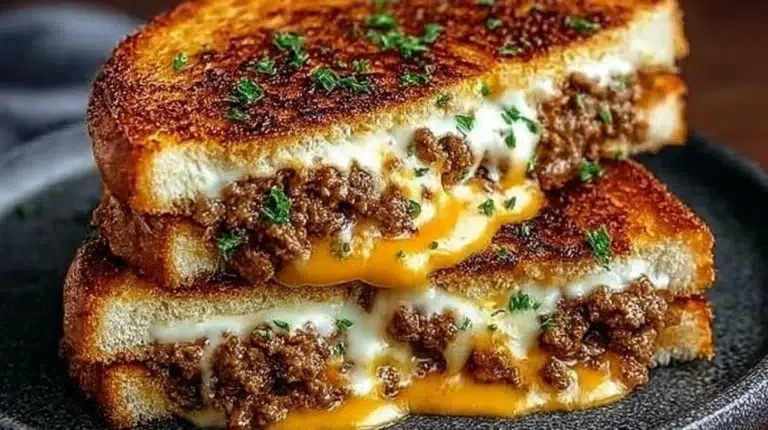 Ultimate cheesy ground beef melt served on a plate