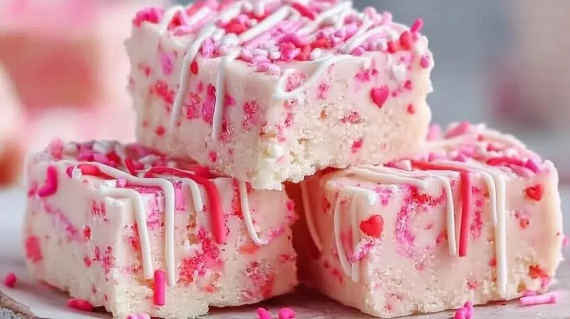 Valentine's Day sugar cookie fudge dessert on a decorative plate