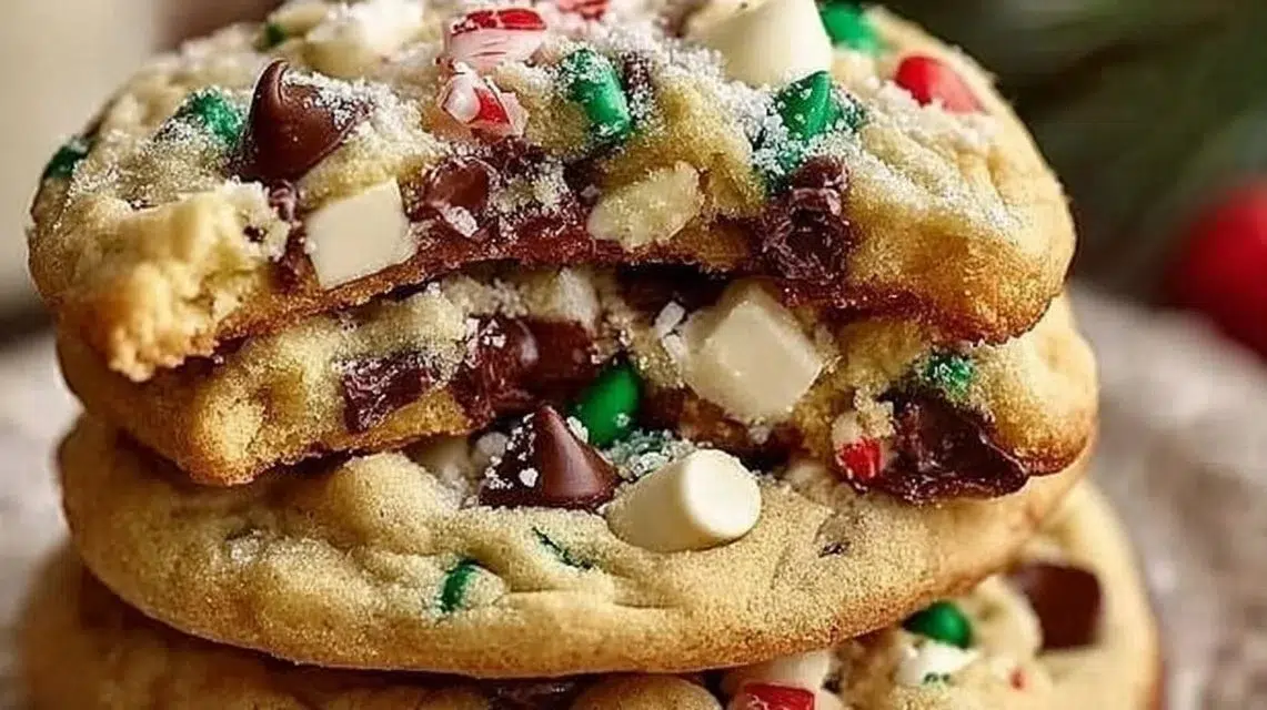 Winter Wonderland Chocolate Chip Cookies with chocolate chunks and snowy sprinkles