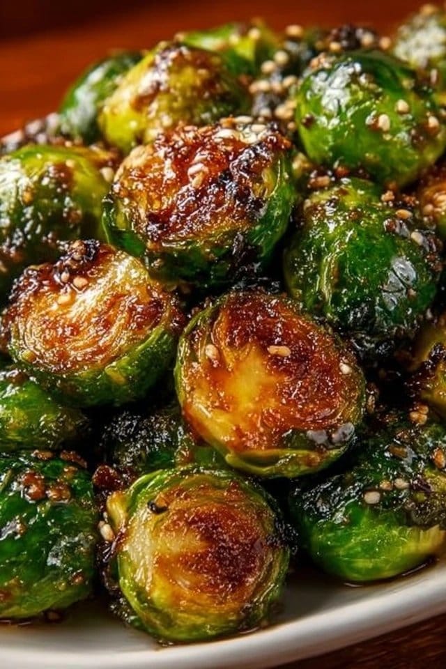 Honey Garlic Roasted Brussels Sprouts